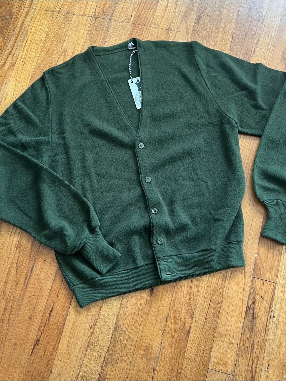 Vintage Men's Olive Green V-Neck Button Cardigan